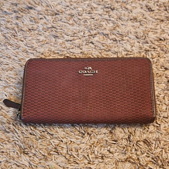 Coach Maroon Signature Zip-Around Wallet - Picture 1 of 7